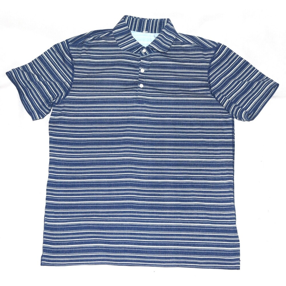 Lululemon Mens Button-up Polo Shirt Sz Large Blue Striped Athletic Stretch